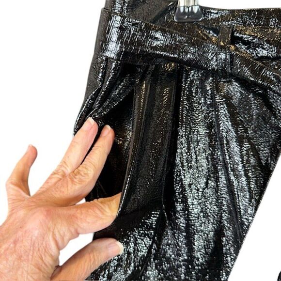 Who What Wear Black Polyurethane Belted Trouser Pants Pleated Dressy Size 4 - Picture 3 of 14